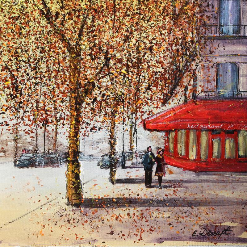 Peinture L'automne dans les rues de Paris par Dessapt Elika | Tableau Impressionnisme Acrylique Sable