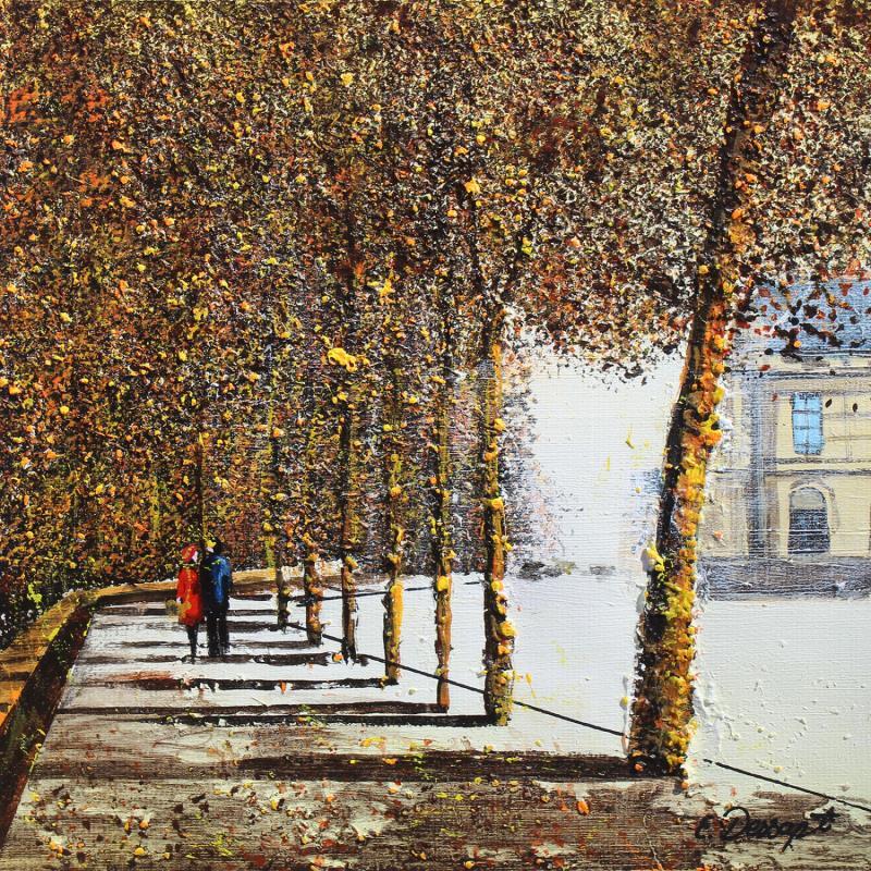 Painting les feuilles d'automne de Paris by Dessapt Elika | Painting Impressionism Acrylic Sand