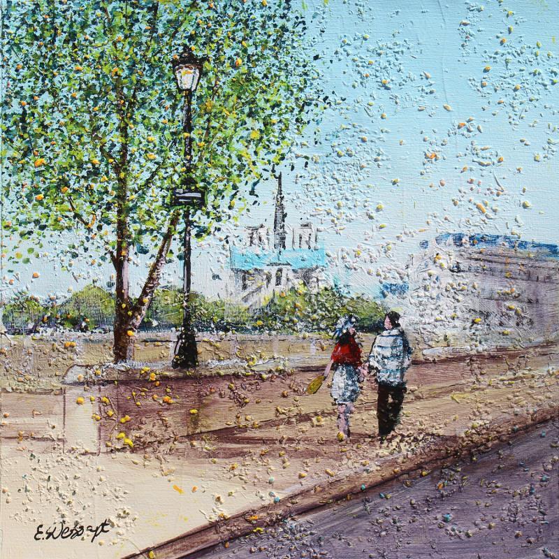 Peinture Notre séjour à Paris par Dessapt Elika | Tableau Impressionnisme Acrylique Sable