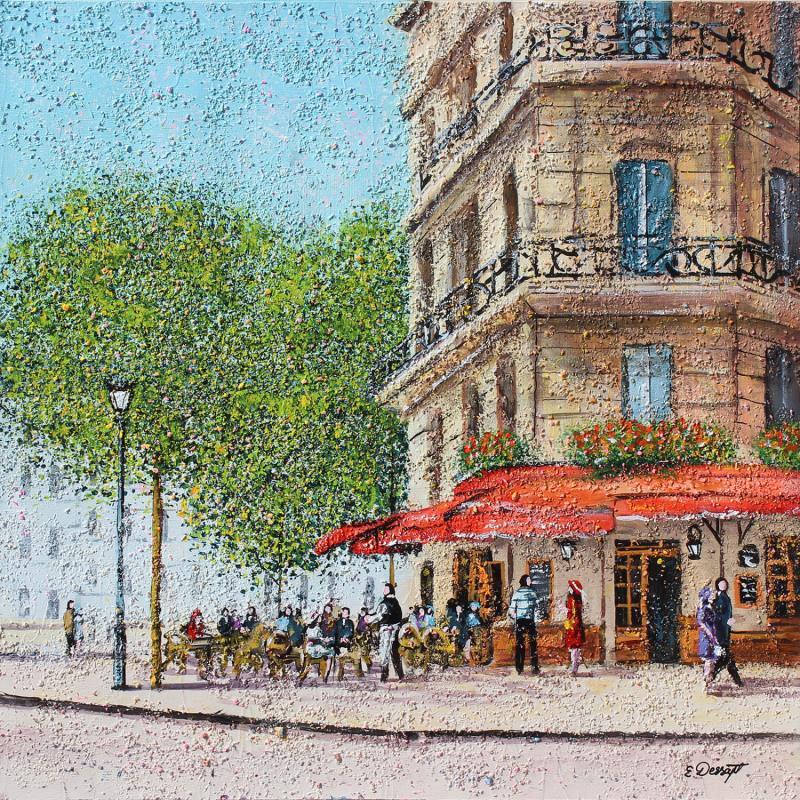 Peinture Le restaurant de l'île Saint-Louis par Dessapt Elika | Tableau Impressionnisme Acrylique Sable