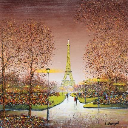 Peinture La tour Eiffel en automne par Dessapt Elika | Tableau Impressionnisme Acrylique, Sable