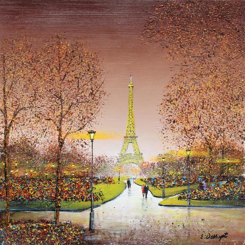 Peinture La tour Eiffel en automne par Dessapt Elika | Tableau Impressionnisme Acrylique Sable