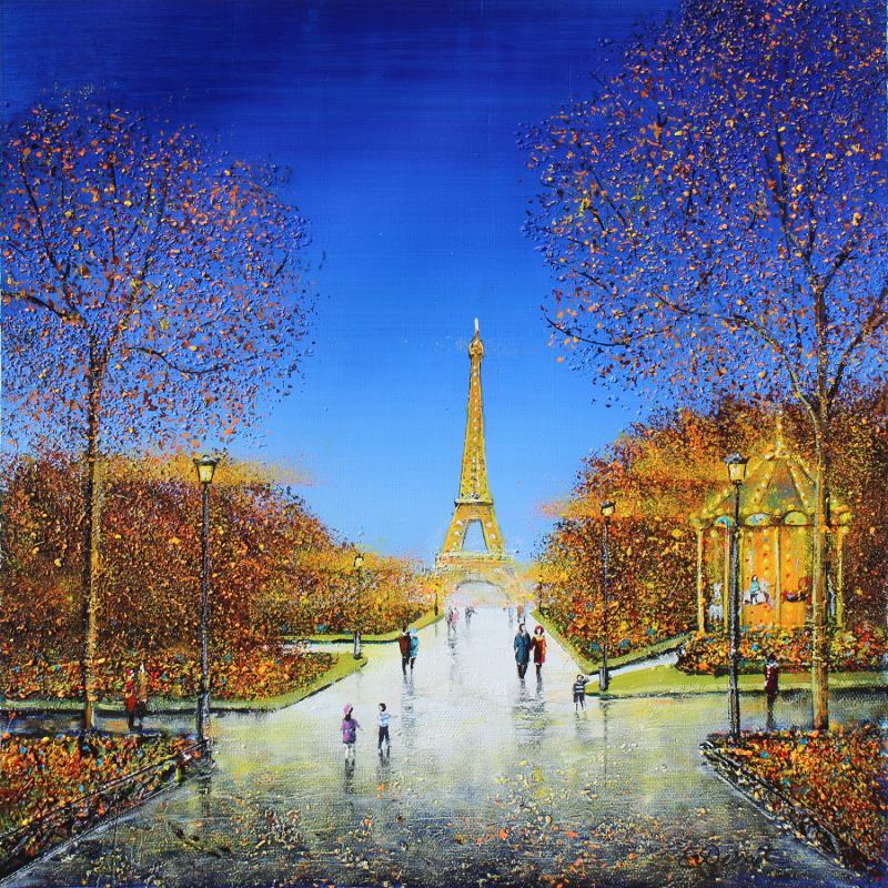 Gemälde La tour Eiffel et le carrousel von Dessapt Elika | Gemälde Impressionismus Acryl Sand