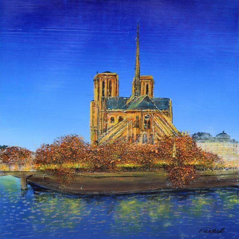 Peinture Une nuit à Notre-Dame par Dessapt Elika | Tableau Impressionnisme Acrylique Sable