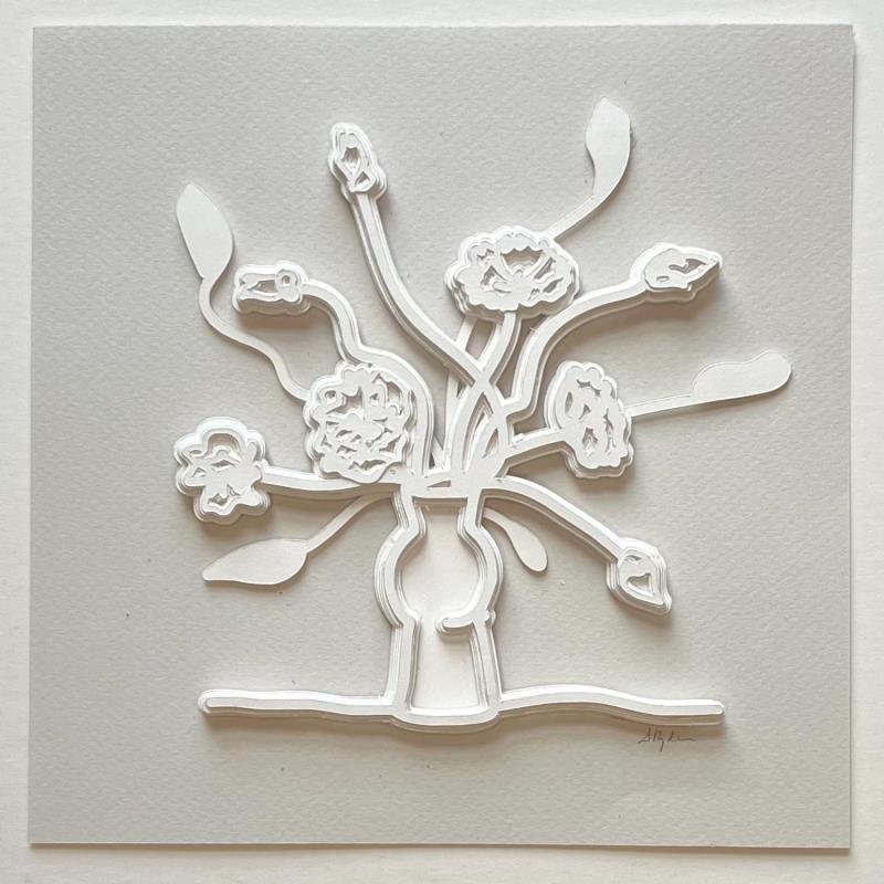 Peinture Reaching Flowers par Ryder Susan | Tableau Figuratif Natures mortes Minimaliste Noir & blanc Papier