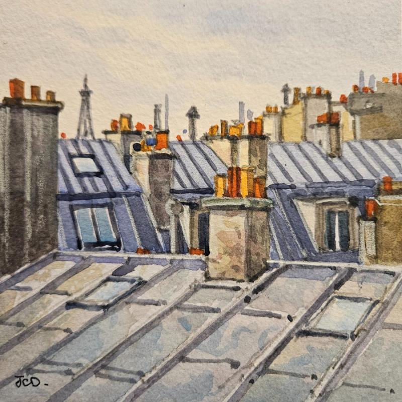 Gemälde Paris, les toits et les cheminées von Decoudun Jean charles | Gemälde Figurativ Urban Aquarell