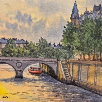 Peinture Paris, St Michel et le quai des orfevres par Decoudun Jean charles | Tableau Figuratif Aquarelle Urbain