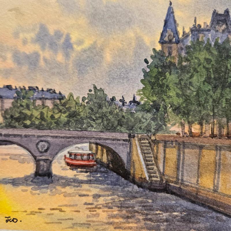 Painting Paris, St Michel et le quai des orfevres by Decoudun Jean charles | Painting Figurative Watercolor Urban