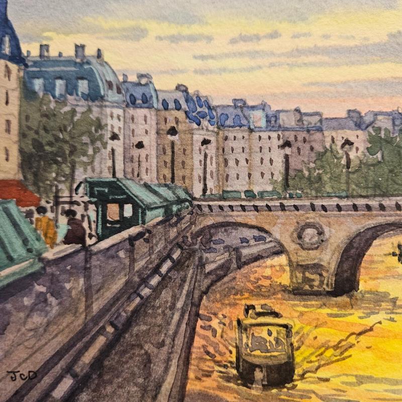 Peinture Paris, le pont St Michel par Decoudun Jean charles | Tableau Figuratif Urbain Aquarelle