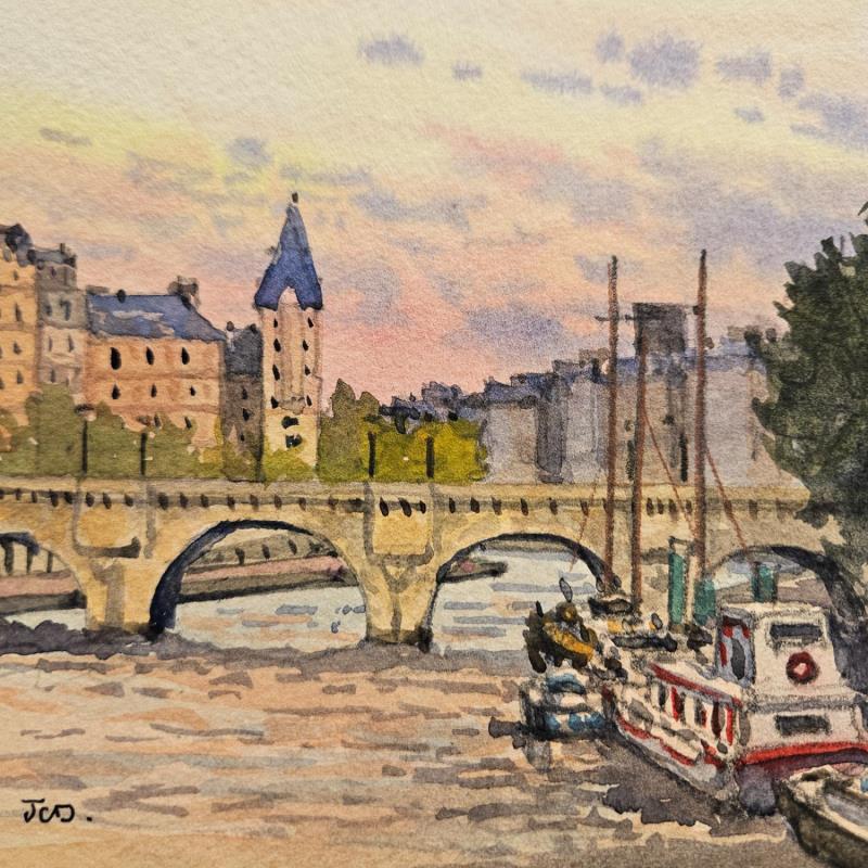 Gemälde Paris, le Pont Neuf von Decoudun Jean charles | Gemälde Figurativ Aquarell Urban