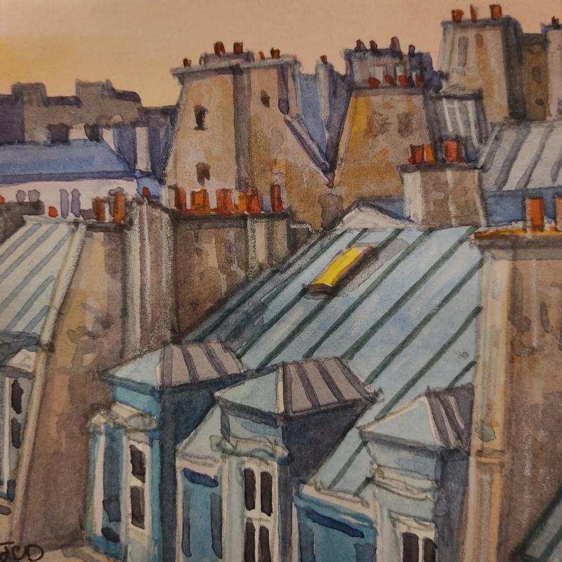 Painting Paris, les toits le soir by Decoudun Jean charles | Painting Figurative Watercolor Urban