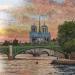 Peinture Paris, Notre-Dame soir couchant par Decoudun Jean charles | Tableau Figuratif Urbain Aquarelle