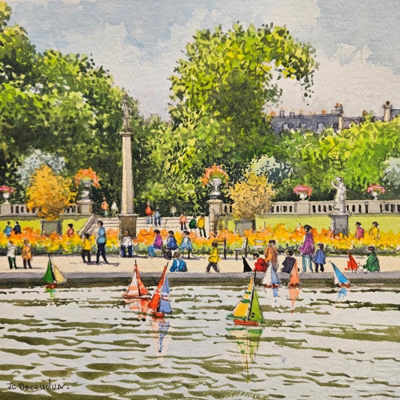 Painting Paris, bateaux au Luxembourg by Decoudun Jean charles | Painting Figurative Watercolor Urban