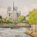 Painting Paris, Notre-Dame vue du pont de la Tournelle by Decoudun Jean charles | Painting Figurative Urban Watercolor