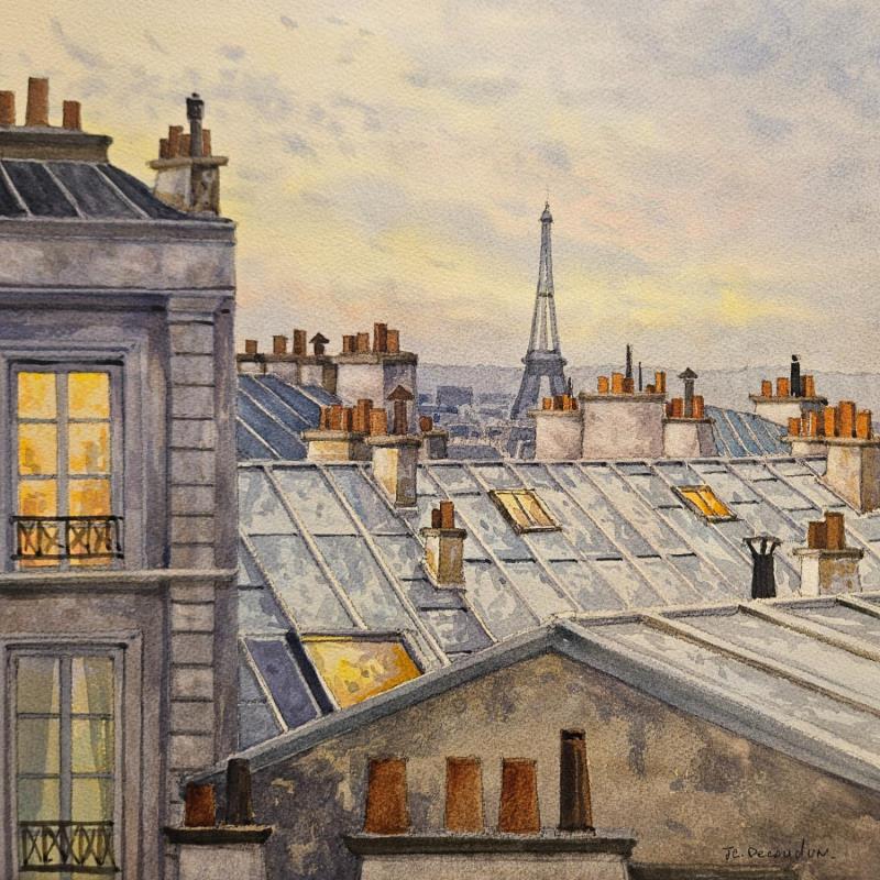 Painting Paris, les toits de Montmartre by Decoudun Jean charles | Painting Figurative Watercolor Urban