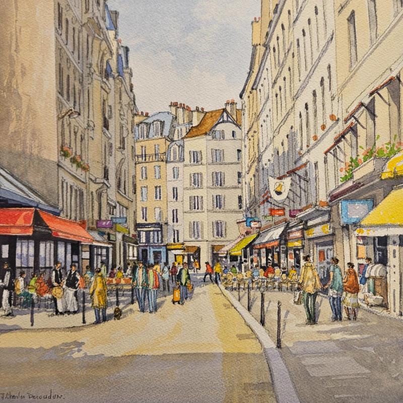 Gemälde Paris, la rue de Buci von Decoudun Jean charles | Gemälde Figurativ Aquarell Urban