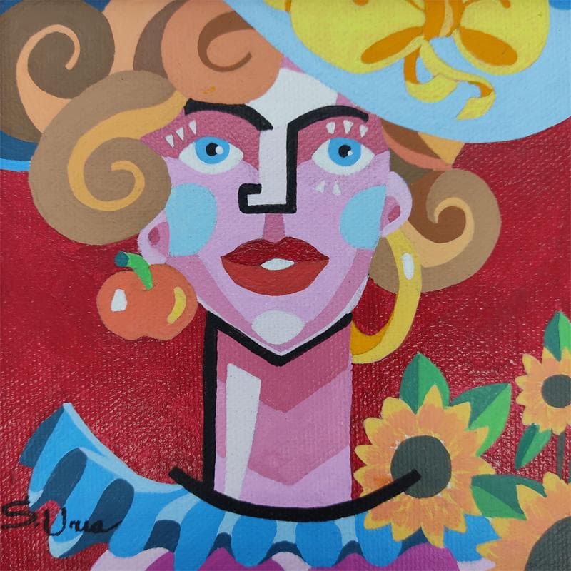 Painting MUJER CON SOMBRERO by S.Uria | Painting Figurative Acrylic Portrait