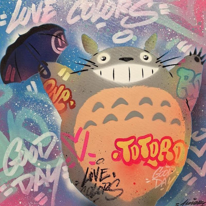 Gemälde Totoro Rain von Kedarone | Gemälde Pop-Art Pop-Ikonen Graffiti Acryl