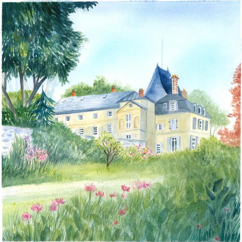 Painting Château vu du parc, Rueil Malmaison by Balme Delphine | Painting Figurative Watercolor Landscapes