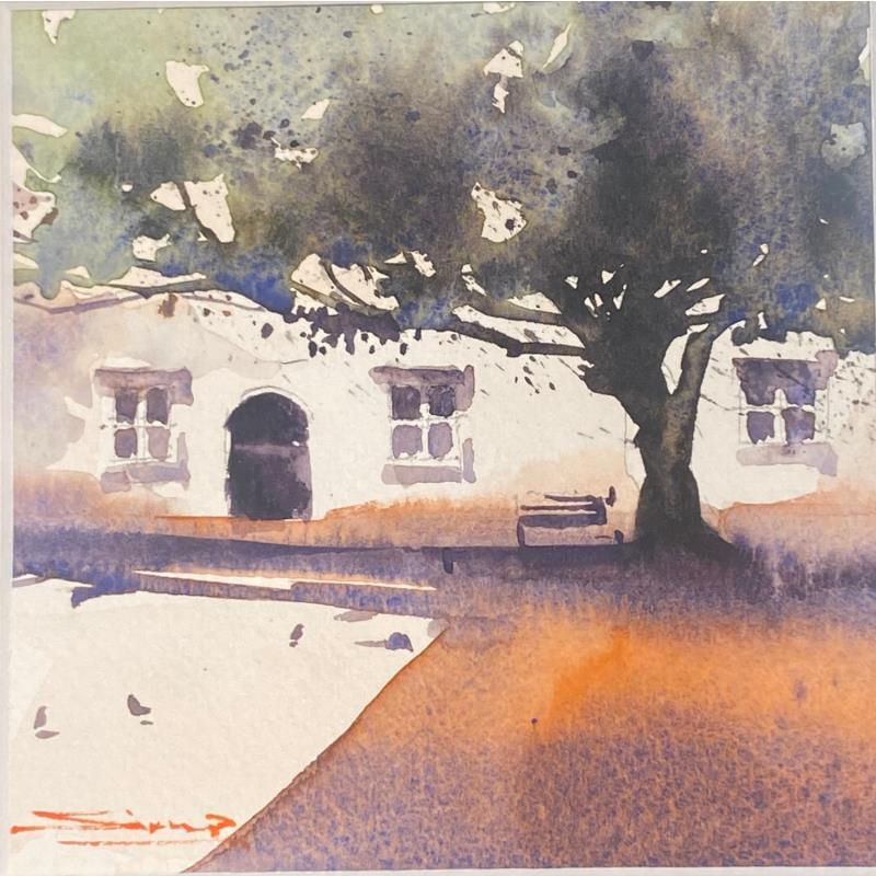 Gemälde Country Home von Dandapat Swarup | Gemälde Figurativ Urban Aquarell