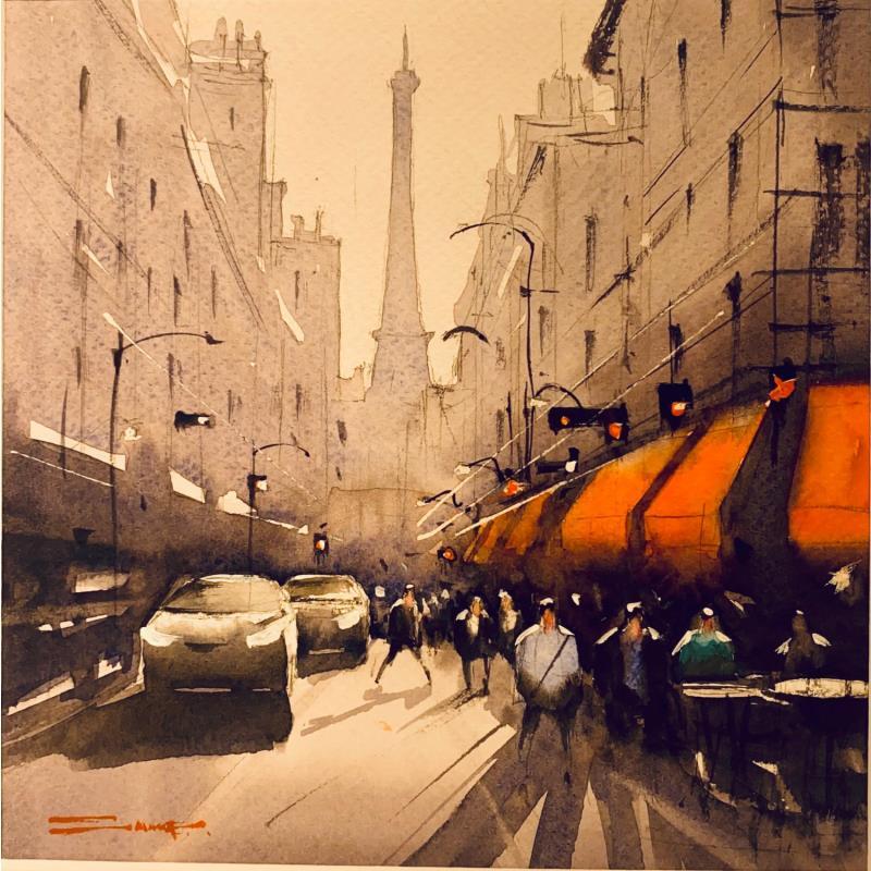 Gemälde Morning Coffee in Paris von Dandapat Swarup | Gemälde Figurativ Urban Aquarell