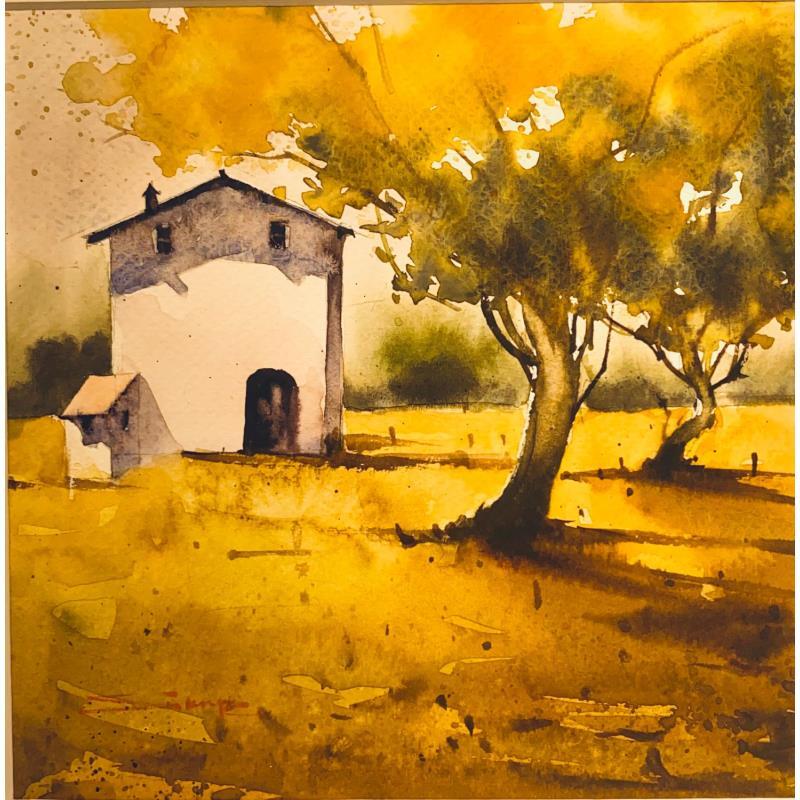 Peinture The home amidst nowhere par Dandapat Swarup | Tableau Figuratif Urbain Aquarelle