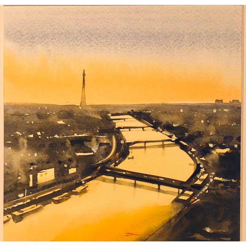 Peinture Paris in twilight par Dandapat Swarup | Tableau Figuratif Urbain Aquarelle