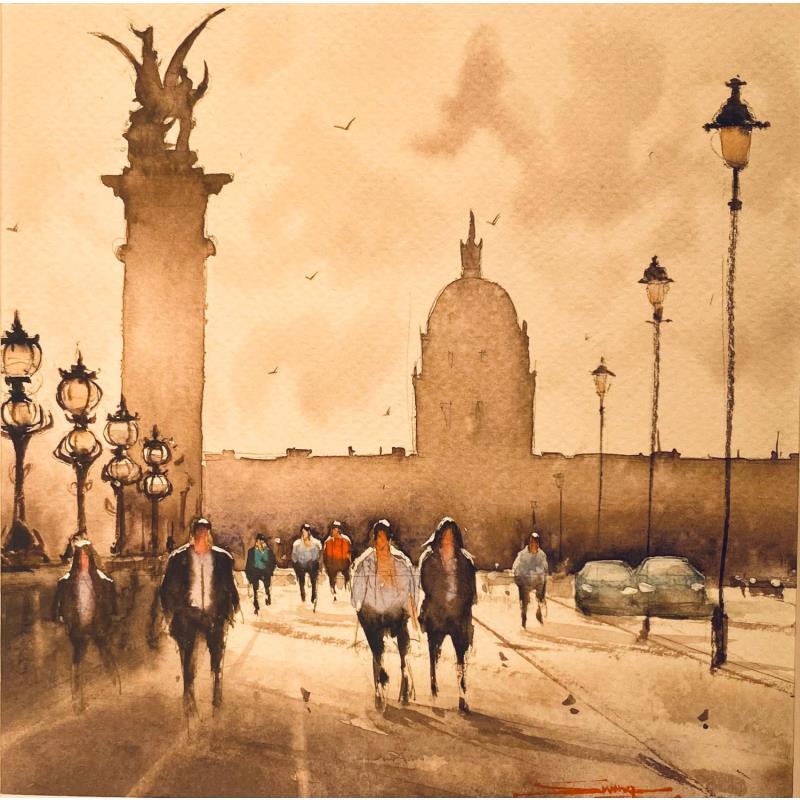 Painting Pont Alexandre III, Paris by Dandapat Swarup | Painting Figurative Urban Watercolor