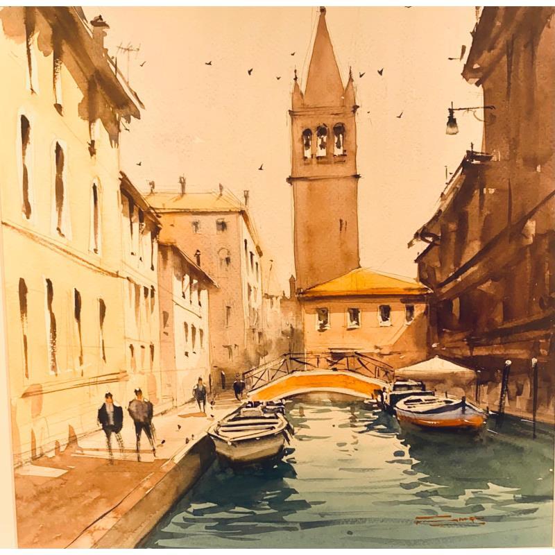 Painting An afternoon in Venice by Dandapat Swarup | Painting Figurative Watercolor Urban