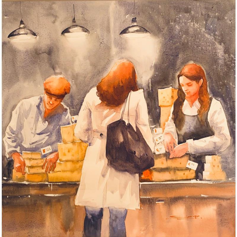 Gemälde An evening at the farmer market von Dandapat Swarup | Gemälde Figurativ Urban Aquarell