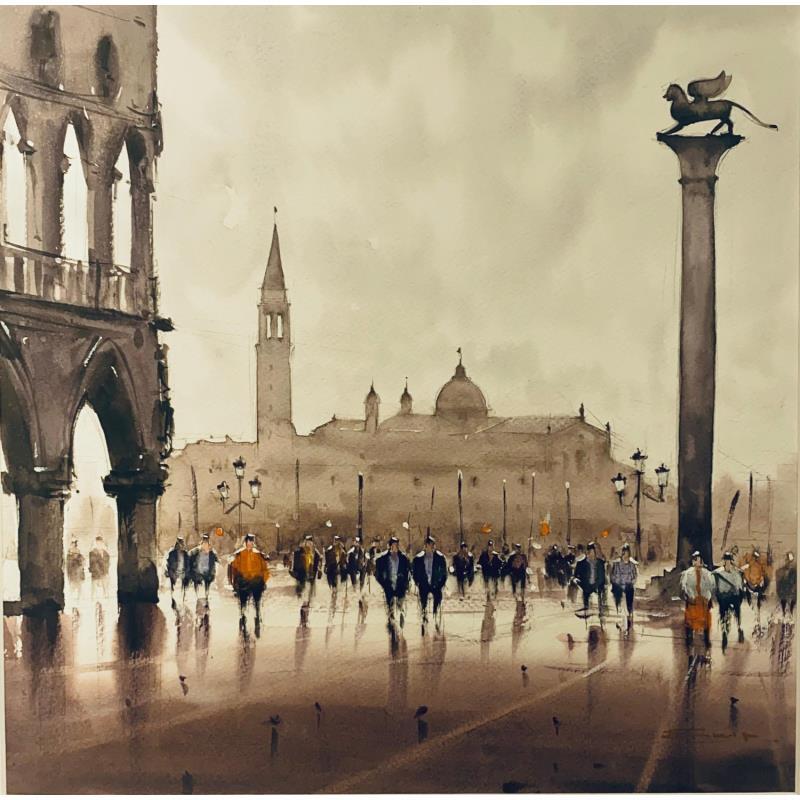 Peinture The winged lion of Venice par Dandapat Swarup | Tableau Figuratif Urbain Aquarelle