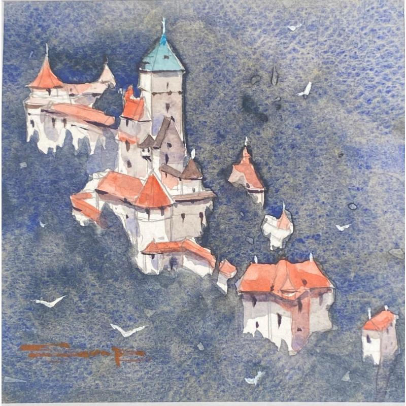 Gemälde Haut-Koenigsbourg Castle, Alsace von Dandapat Swarup | Gemälde Figurativ Urban Aquarell