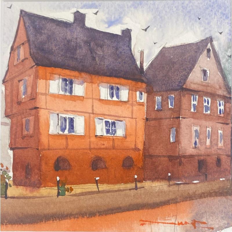 Gemälde Historic houses, Strasbourg II von Dandapat Swarup | Gemälde Figurativ Urban Aquarell