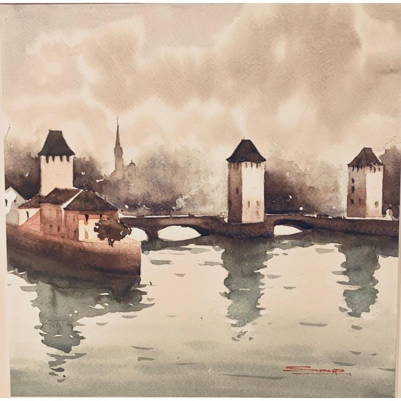 Peinture Barrage Vauban, Strasbourg par Dandapat Swarup | Tableau Figuratif Urbain Aquarelle