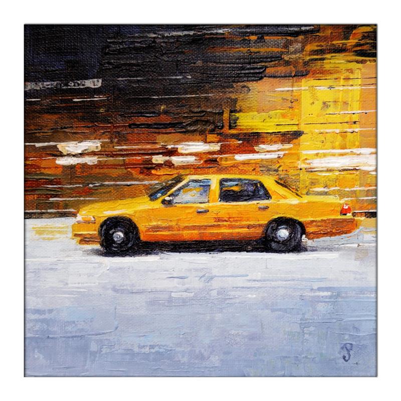 Painting NY speed yellow cab by Poumès Jérôme | Painting Figurative Acrylic Pop icons, Urban