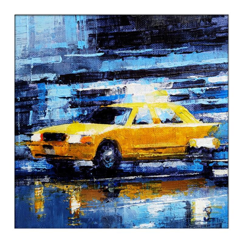 Peinture NY speed yellow cab 3 par Poumès Jérôme | Tableau Figuratif Urbain Acrylique