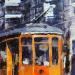 Painting San Francisco orange tram by Poumès Jérôme | Painting Figurative Urban Acrylic