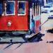 Painting San Francisco red tram by Poumès Jérôme | Painting Figurative Urban Acrylic