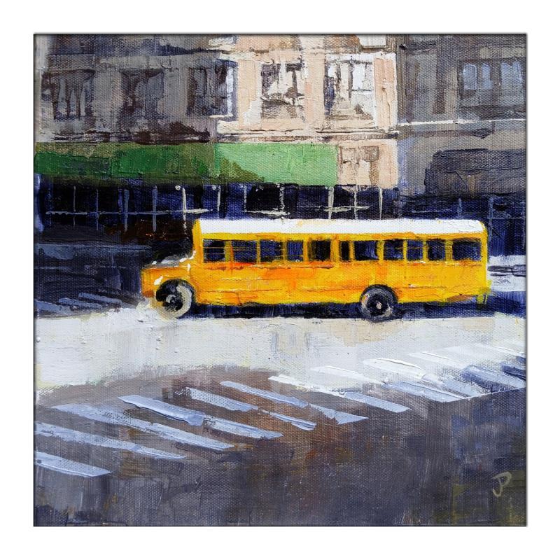 Painting NY school bus by Poumès Jérôme | Painting Figurative Urban Acrylic