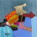 Peinture Bonheur sous la pluie par Lau Blou | Tableau Abstrait Minimaliste Carton Acrylique Collage