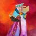 Gemälde Princesse des milles feux von Lau Blou | Gemälde Abstrakt Porträt Acryl Collage Pastell Blattgold