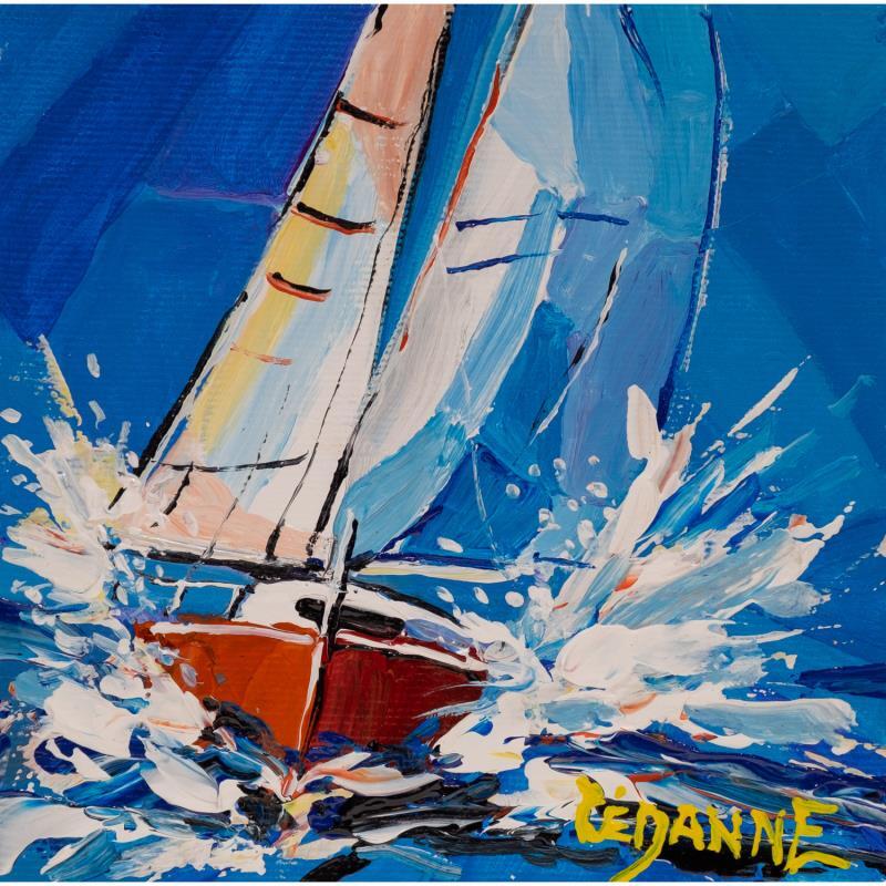 Painting Régate bleu, blanc, rouge by Cédanne | Painting Figurative Landscapes Oil