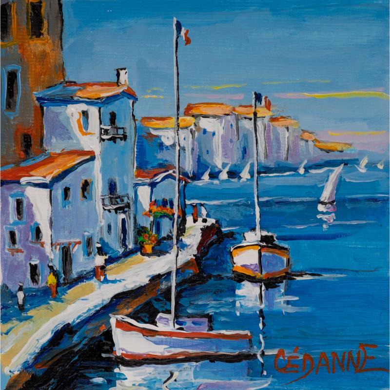 Peinture Petit port ensoleillé par Cédanne | Tableau Figuratif Huile Paysages