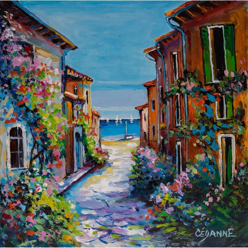 Painting Maisons fleuries en bord de mer by Cédanne | Painting Figurative Landscapes Oil