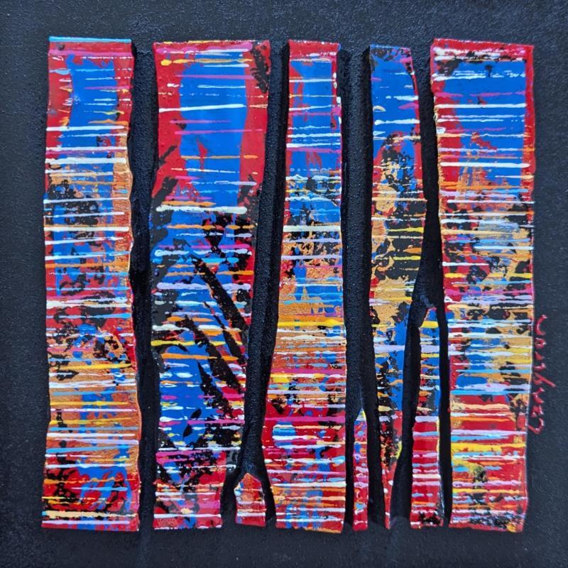 Peinture Bc8 street fine or rouge bleu par Langeron Luc | Tableau Matiérisme Bois Acrylique Résine