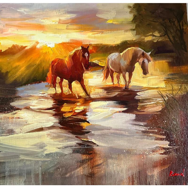 Painting Sunlit Souls by Bond Tetiana | Painting Figurative Oil Animals, Landscapes