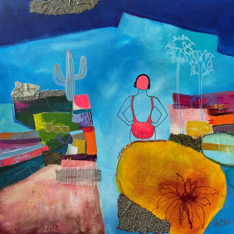 Peinture Le chant du desert par Lau Blou | Tableau Abstrait Paysages Acrylique Collage Feuille d'or Papier