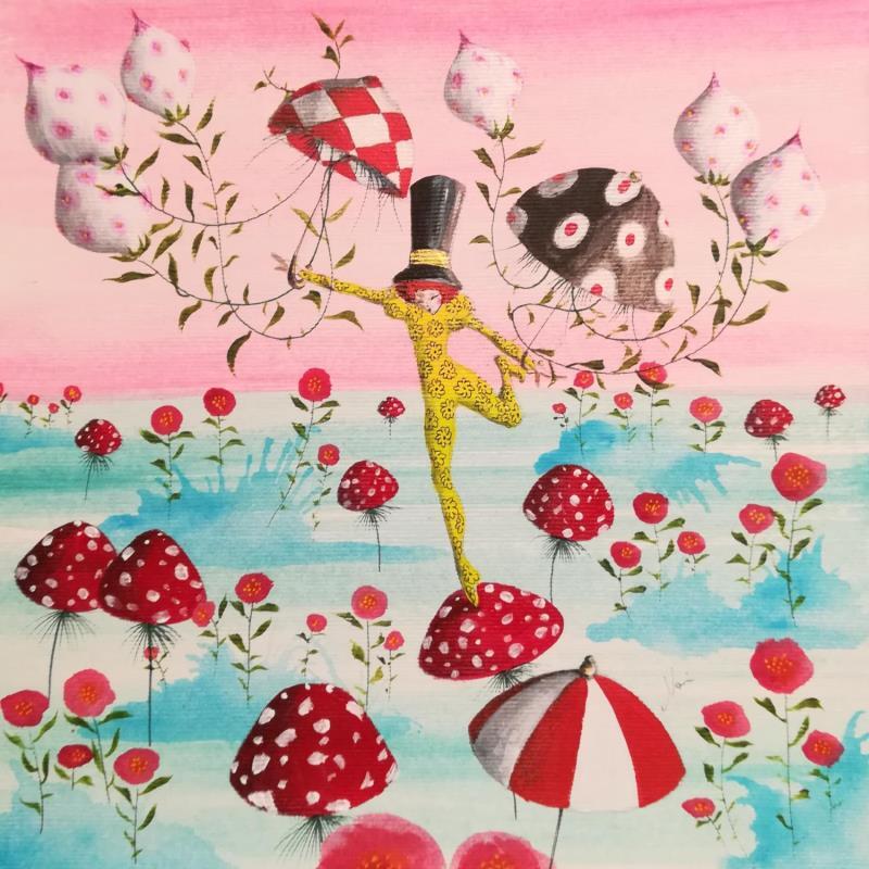 Painting Quella tuta gialla a fiori che danzava by Nai | Painting Surrealism Music Nature Life style Acrylic Gluing