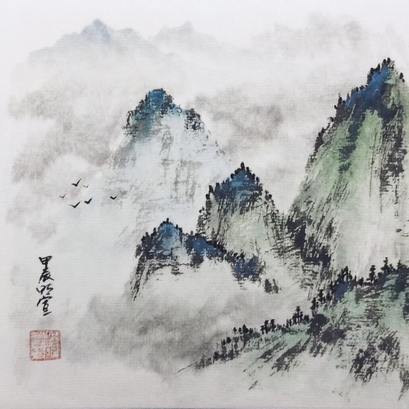 Peinture Mounains par Du Mingxuan | Tableau Figuratif Paysages Nature Aquarelle Encre