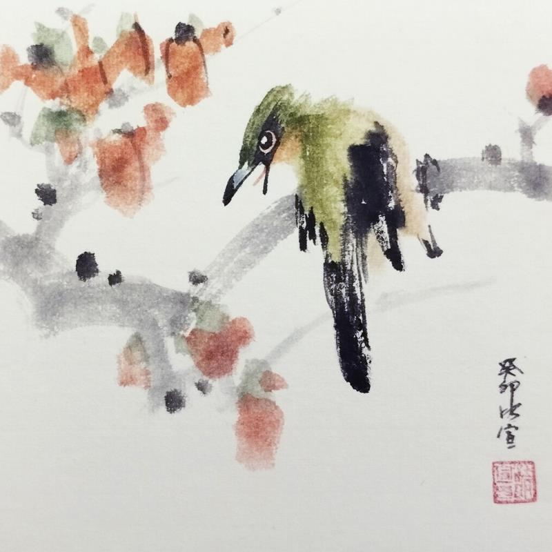 Gemälde Green bird von Du Mingxuan | Gemälde Figurativ Aquarell, Tinte Natur, Tiere